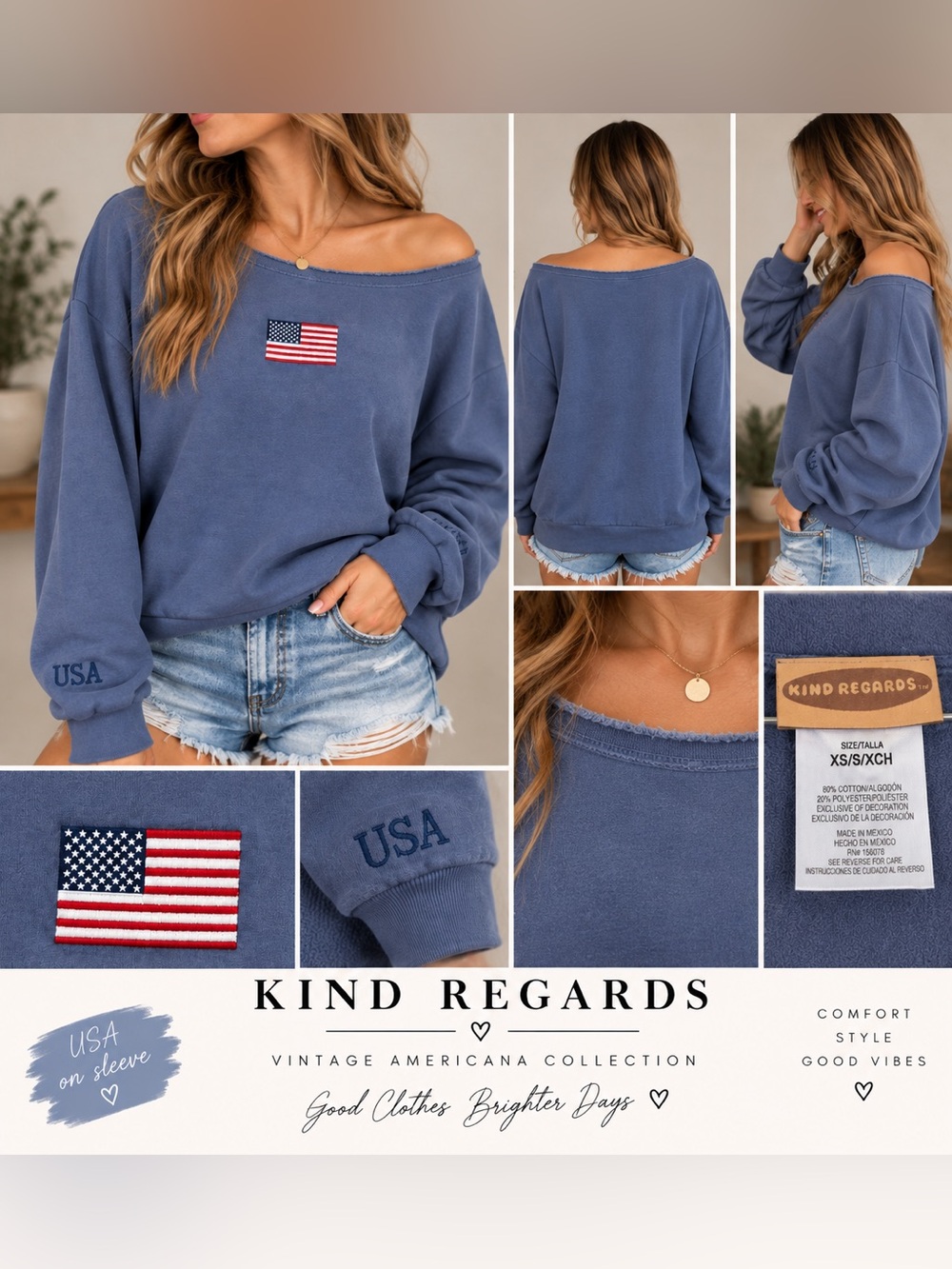Vintage Americana Oversized Crew with Embroidered Flag and USA